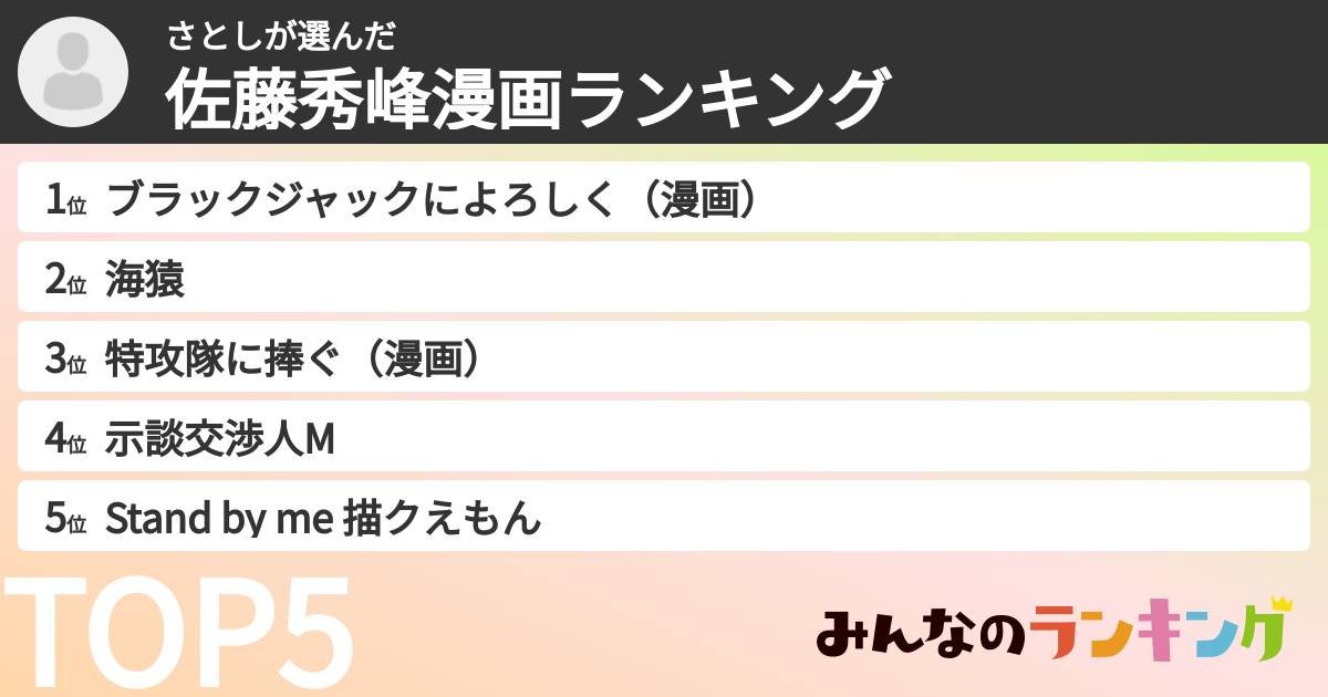 さとしさんの「佐藤秀峰漫画ランキング」