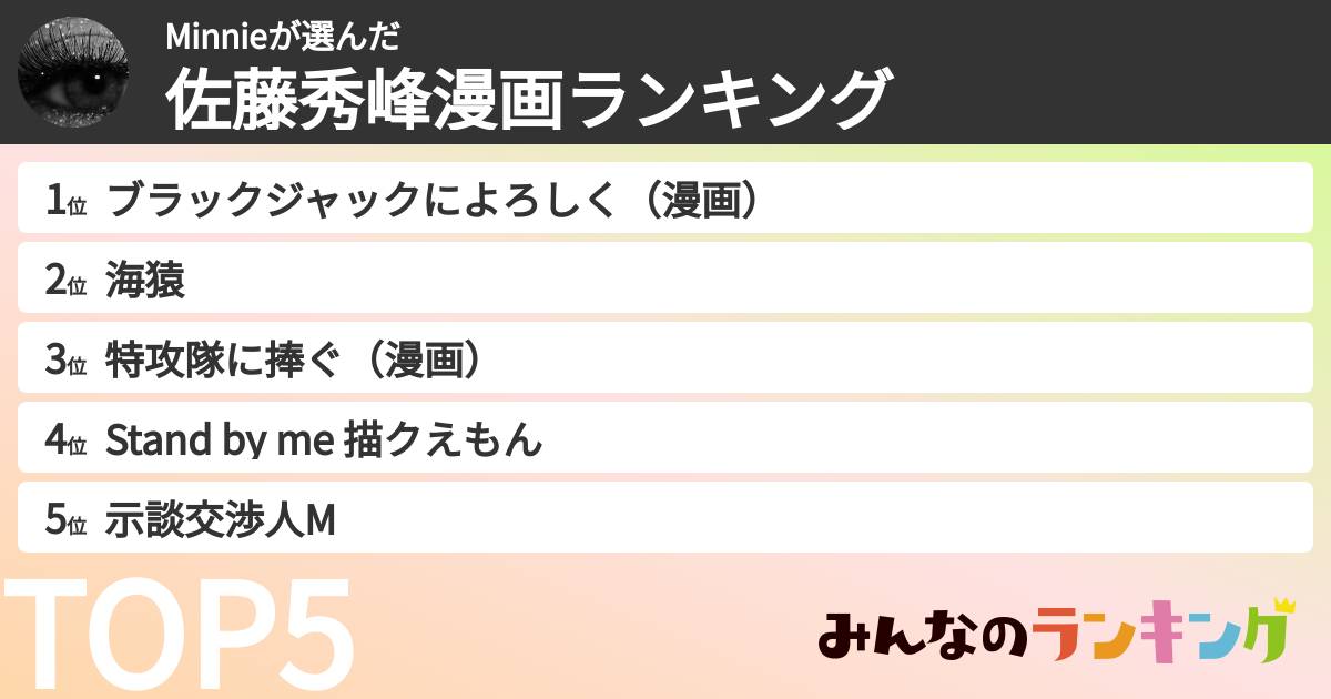 Minnieさんの「佐藤秀峰漫画ランキング」