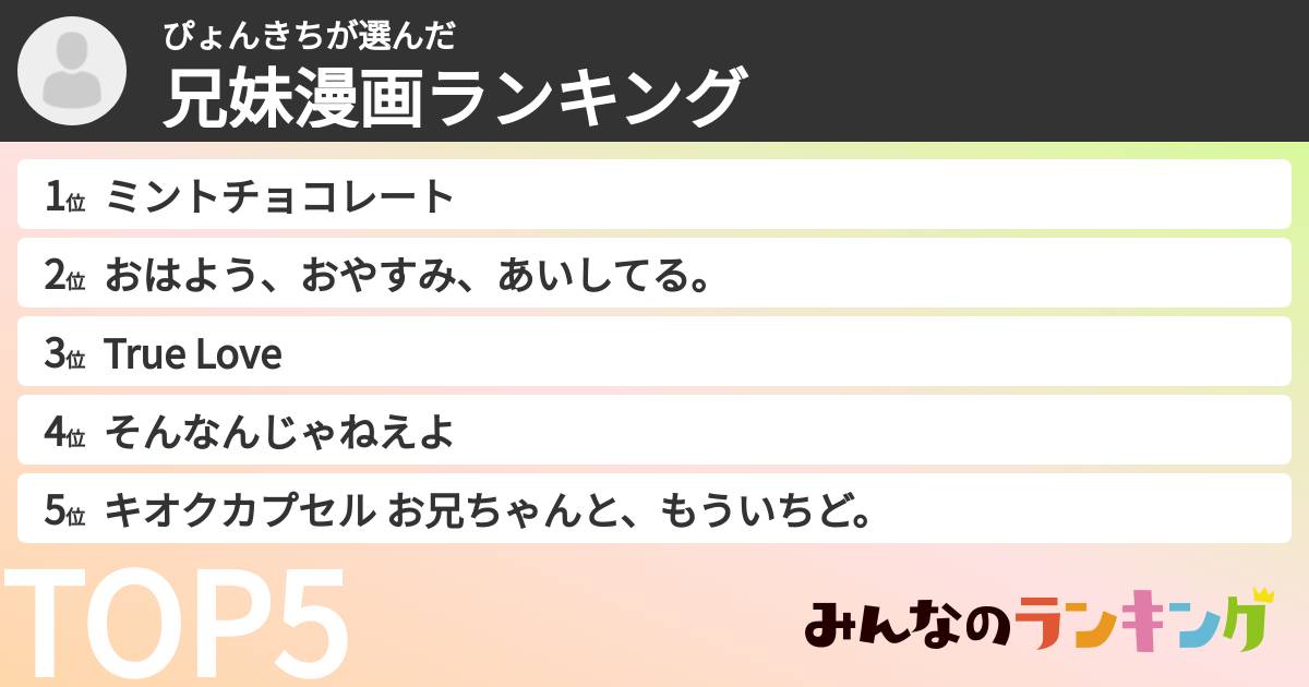 ぴょんきちさんの「兄妹漫画ランキング」