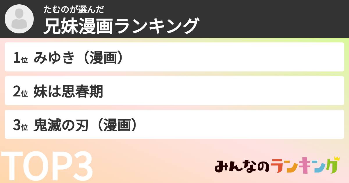 たむのさんの「兄妹漫画ランキング」