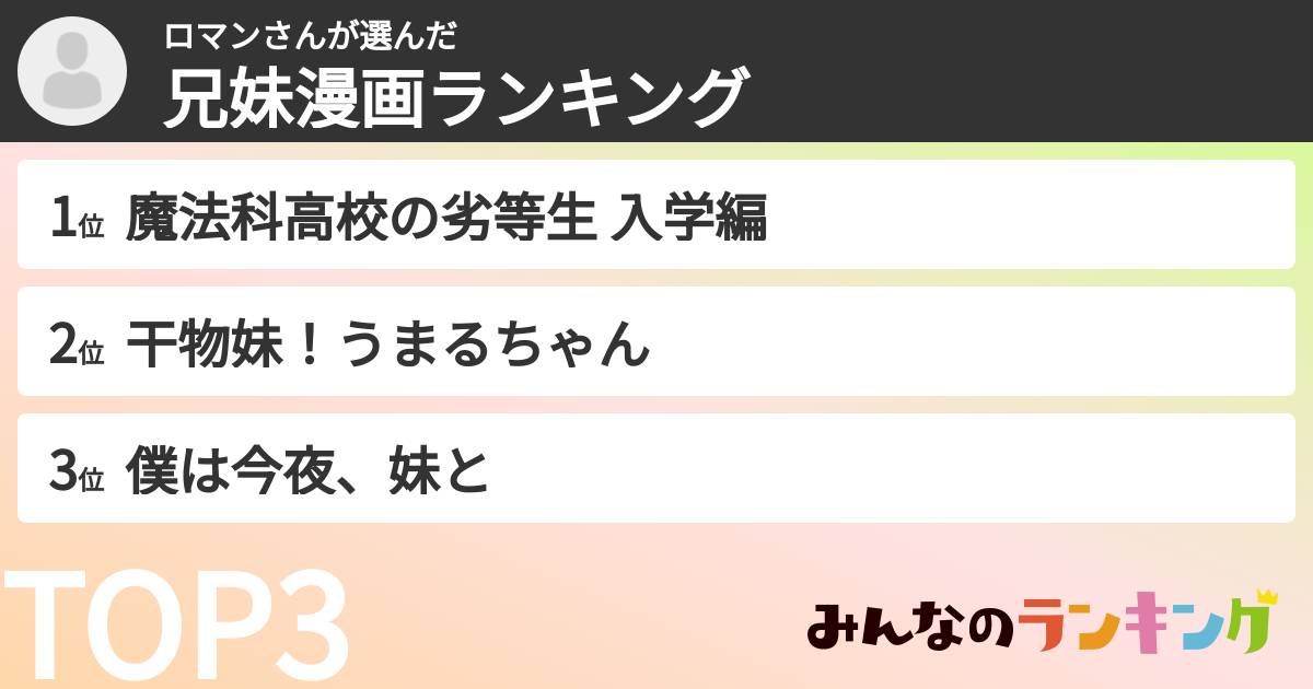 ロマンさんさんの「兄妹漫画ランキング」