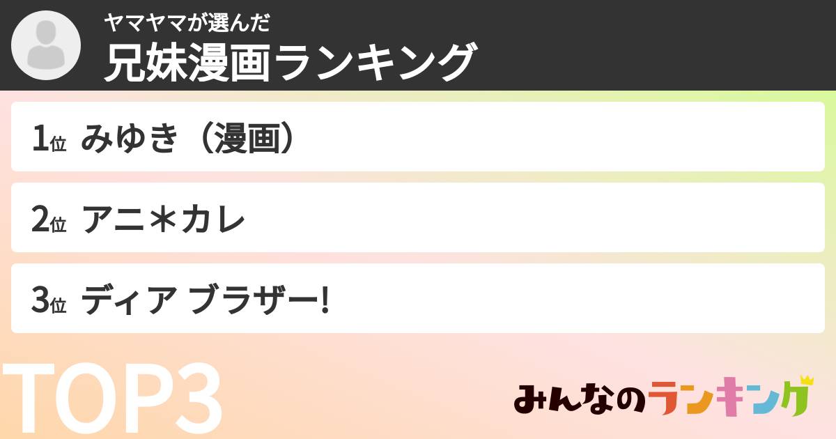ヤマヤマさんの「兄妹漫画ランキング」