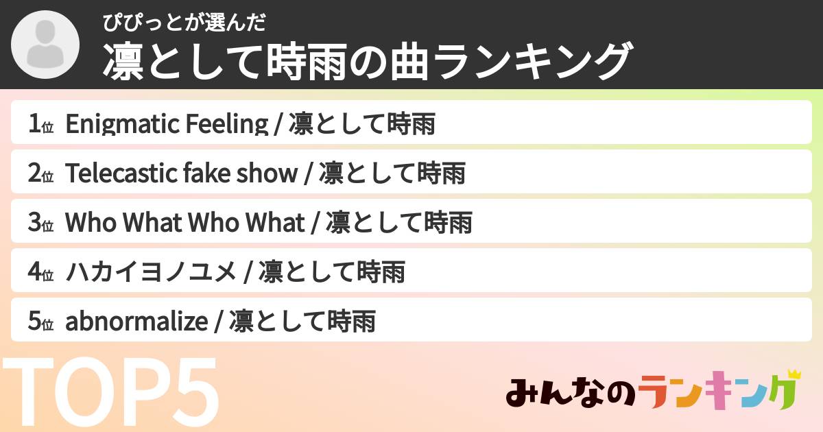 ぴぴっとさんの「凛として時雨の曲ランキング」