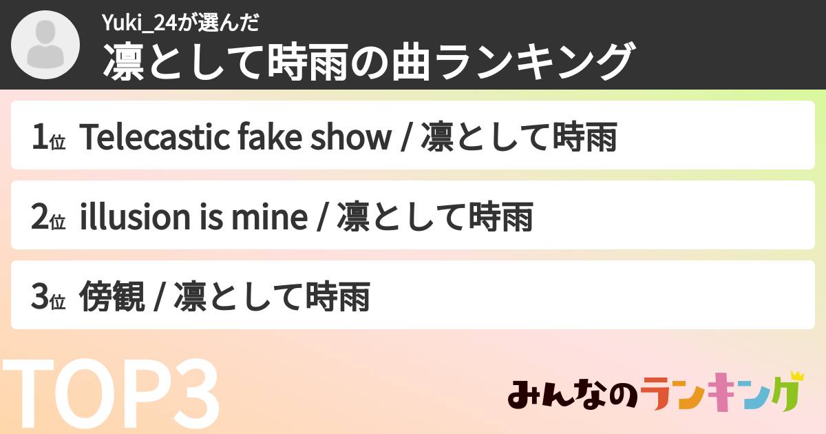 Yuki_24さんの「凛として時雨の曲ランキング」