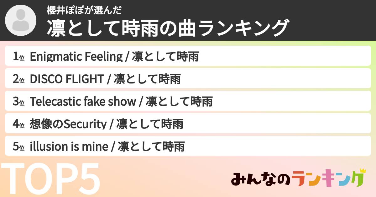 櫻井ぽぽさんの「凛として時雨の曲ランキング」