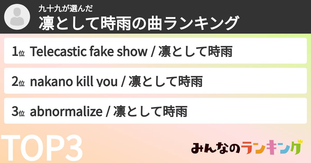 九十九さんの「凛として時雨の曲ランキング」