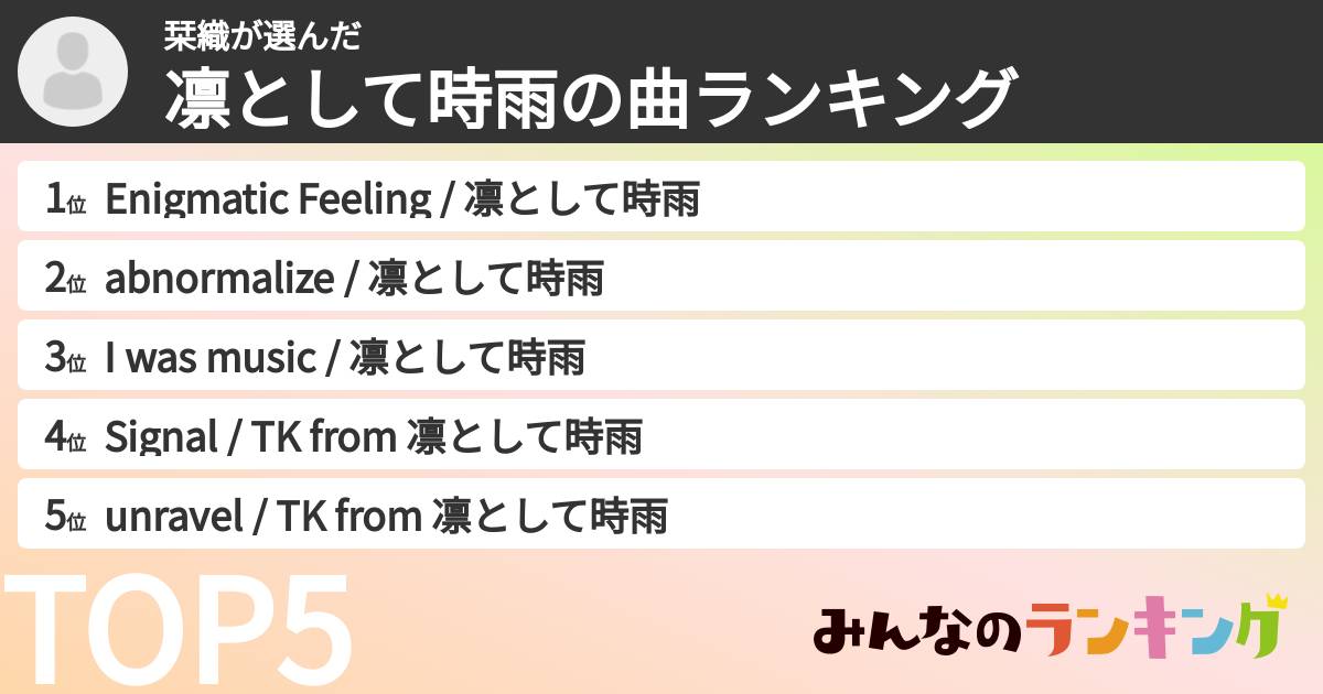 栞織さんの「凛として時雨の曲ランキング」