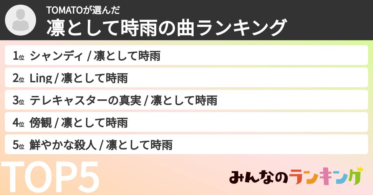 TOMATOさんの「凛として時雨の曲ランキング」