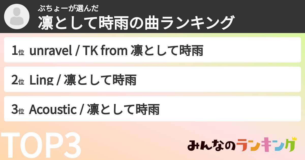 ぶちょーさんの「凛として時雨の曲ランキング」