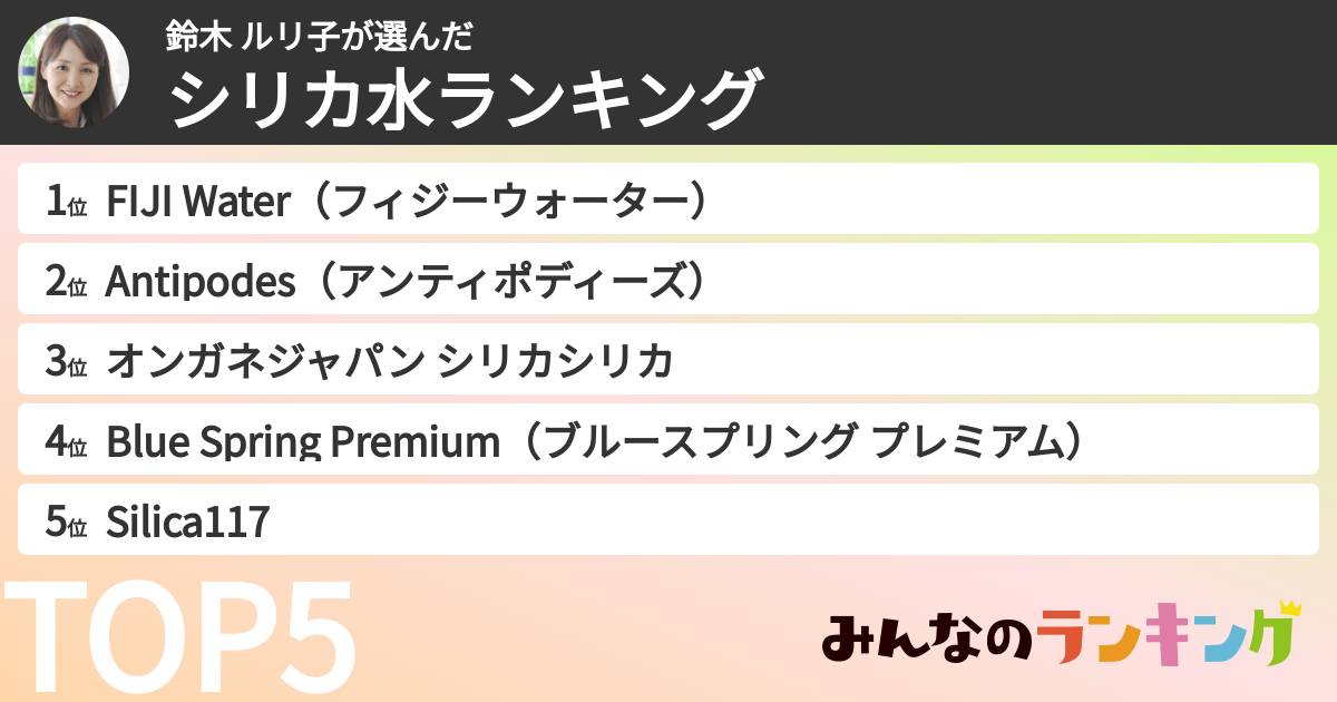 鈴木 ルリ子さんの「シリカ水ランキング」