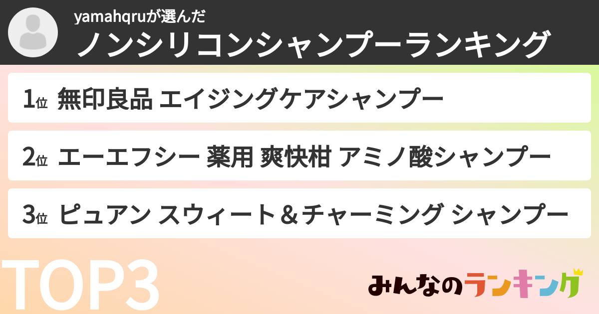 yamahqruさんの「ノンシリコンシャンプーランキング」