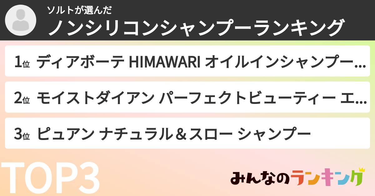 ソルトさんの「ノンシリコンシャンプーランキング」