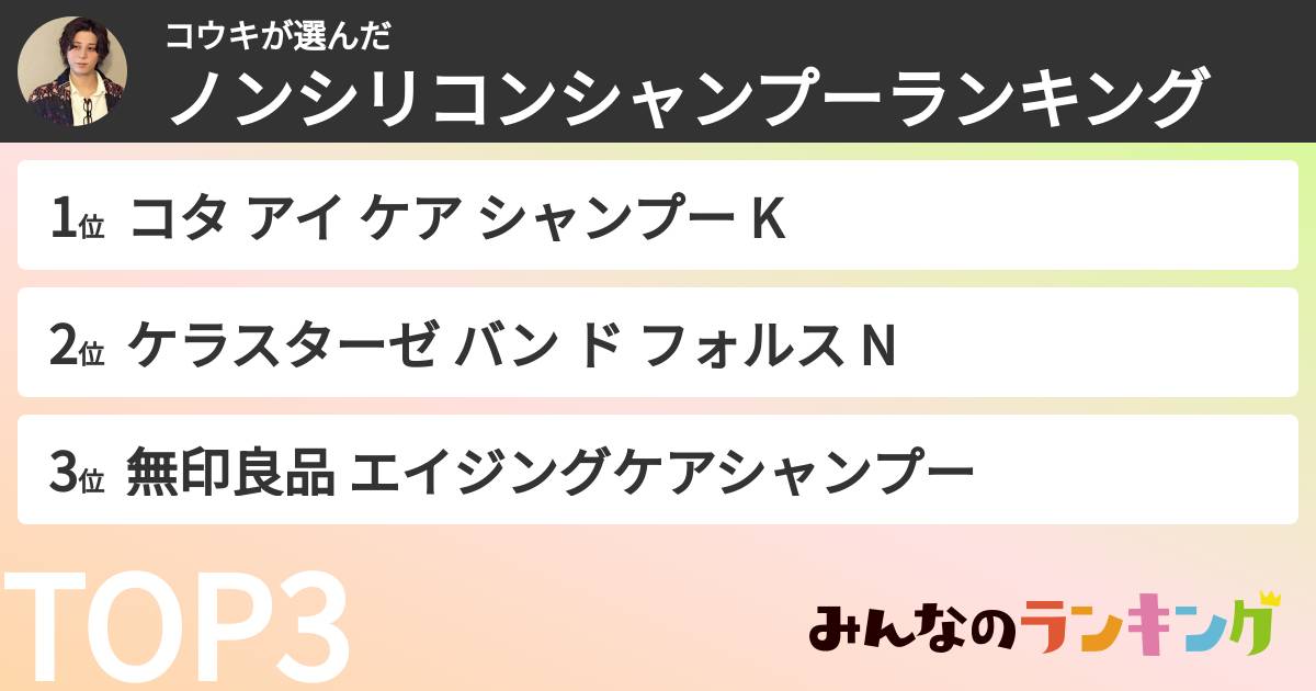 コウキさんの「ノンシリコンシャンプーランキング」