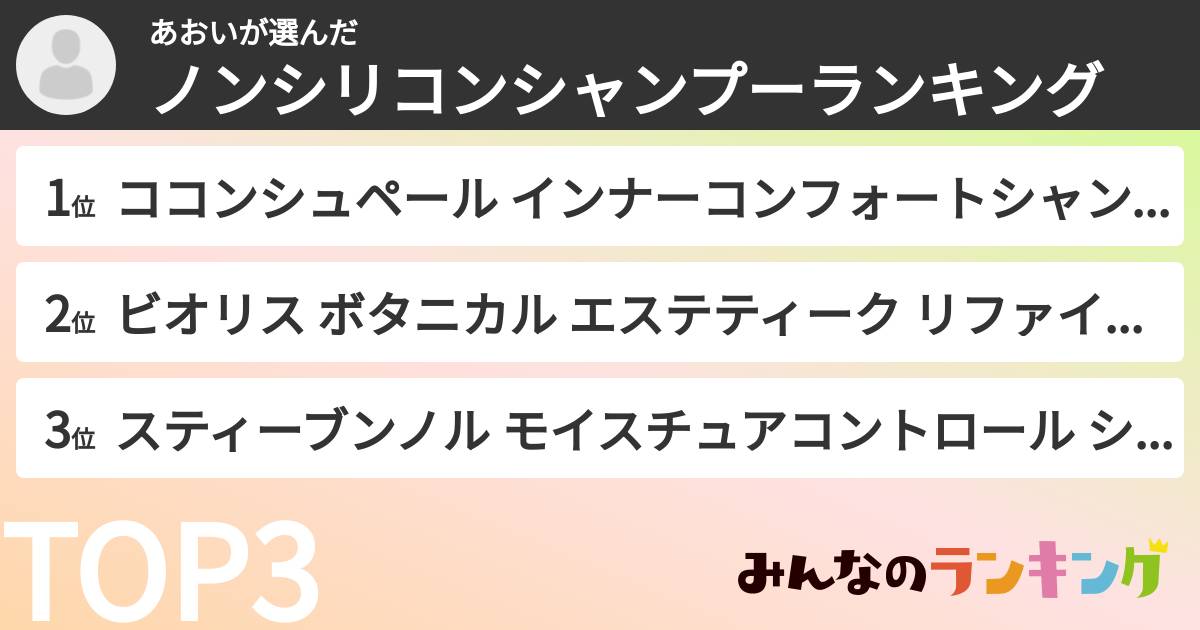 あおいさんの「ノンシリコンシャンプーランキング」