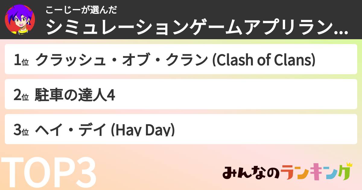 こーじーさんの「シミュレーションゲームアプリランキング」
