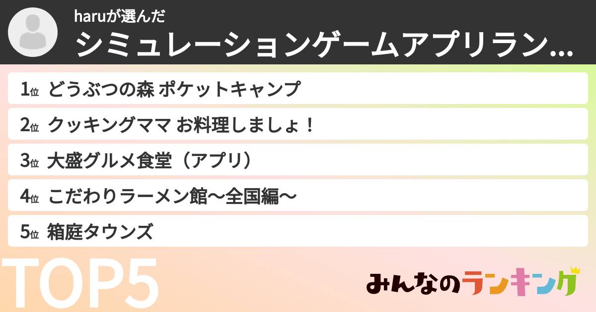 haruさんの「シミュレーションゲームアプリランキング」