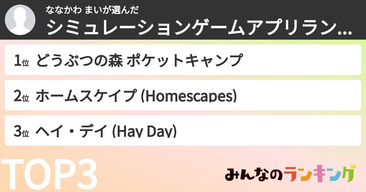 ななかわ まいさんの「シミュレーションゲームアプリランキング」