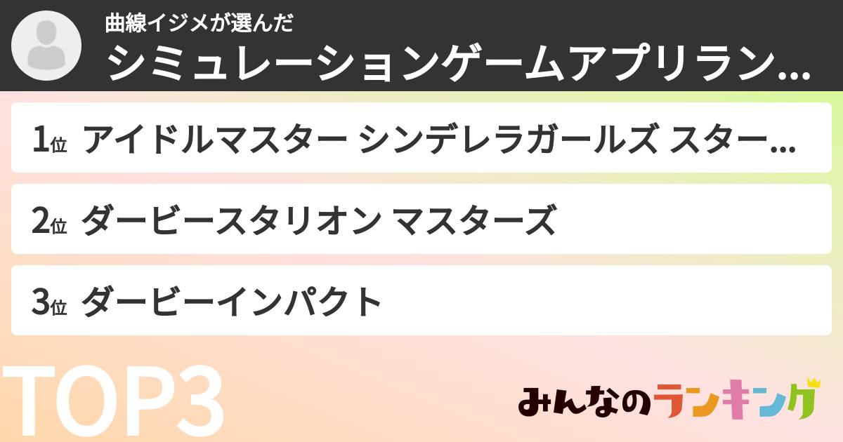 曲線イジメさんの「シミュレーションゲームアプリランキング」