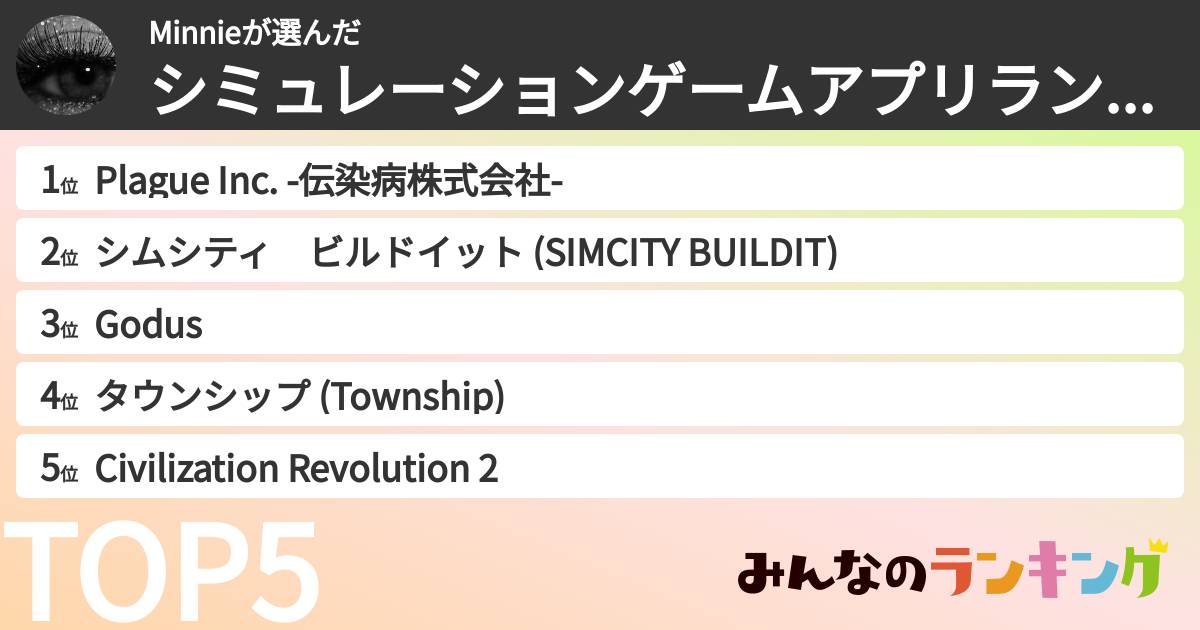 Minnieさんの「シミュレーションゲームアプリランキング」