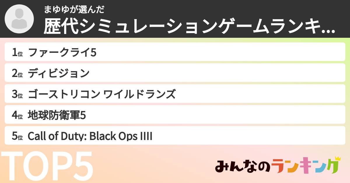 まゆゆさんの「歴代シミュレーションゲームランキング」
