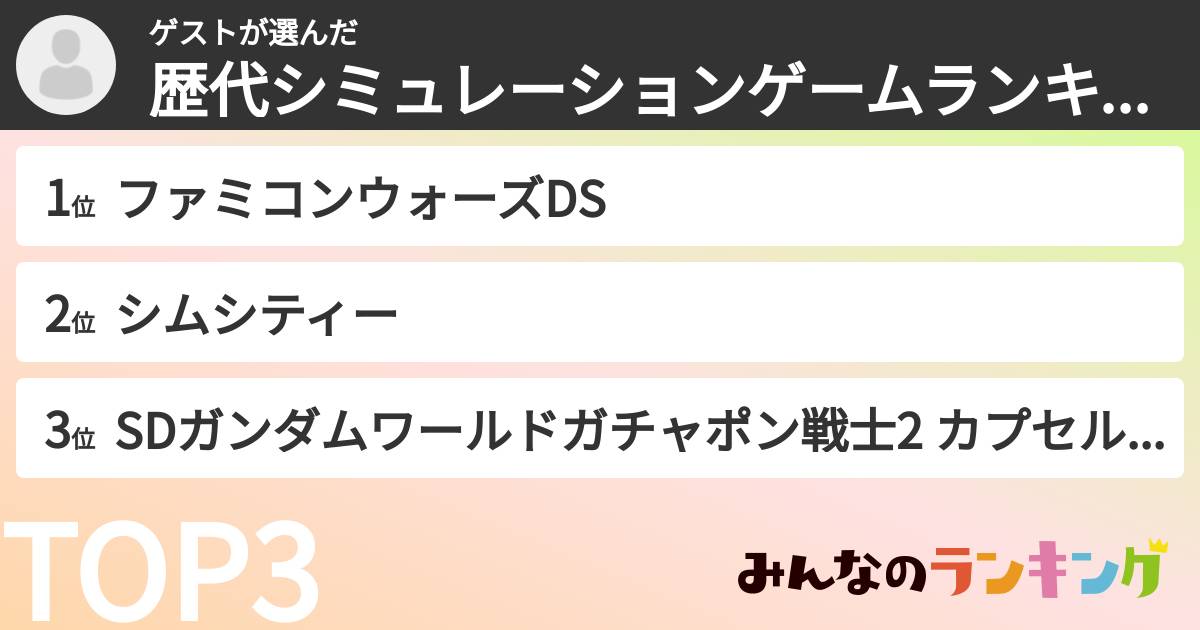 ゲストさんの「歴代シミュレーションゲームランキング」