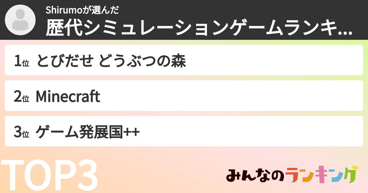 Shirumoさんの「歴代シミュレーションゲームランキング」