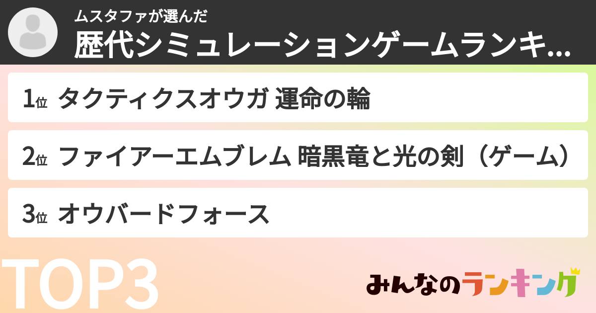 ムスタファさんの「歴代シミュレーションゲームランキング」