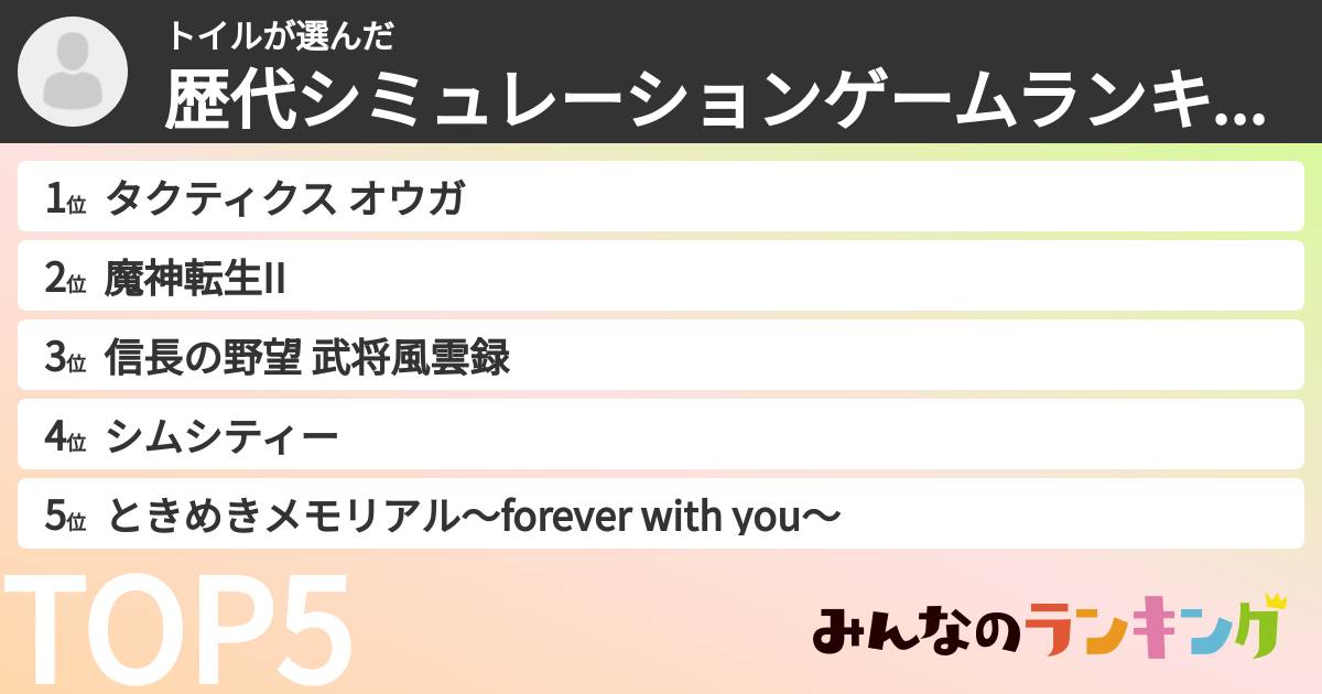 トイルさんの「歴代シミュレーションゲームランキング」