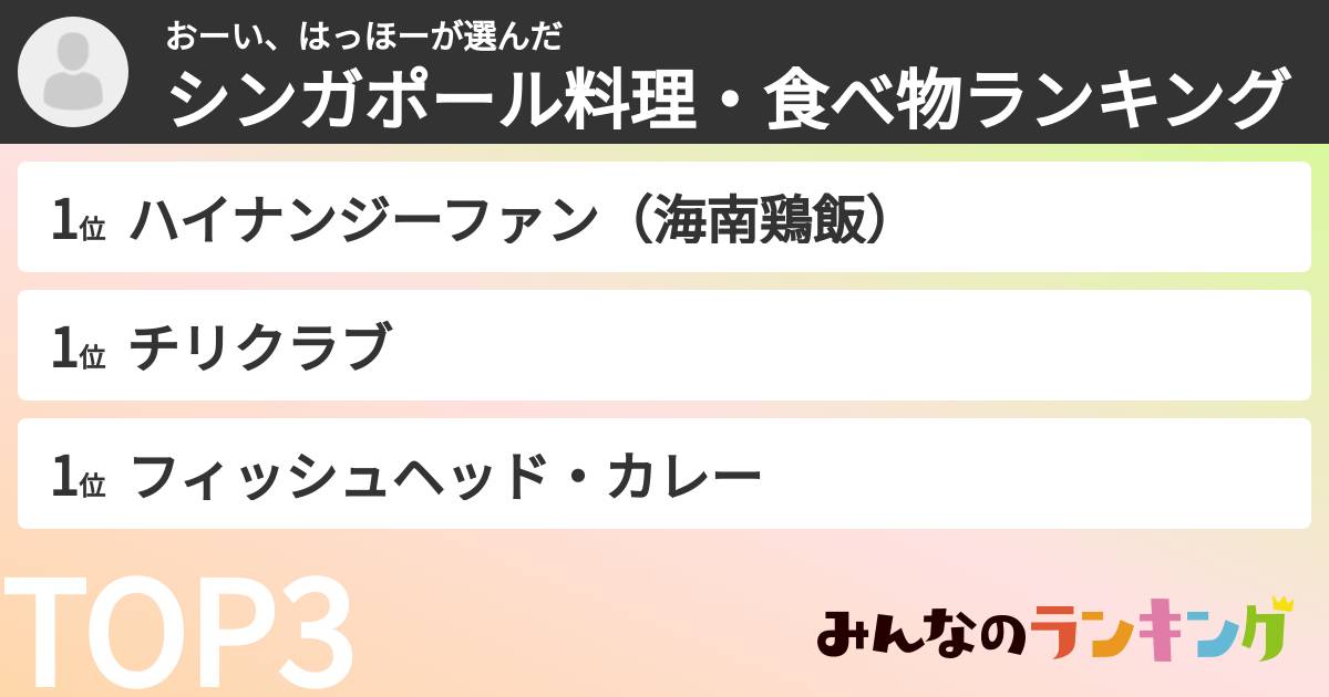おーい、はっほーさんの「シンガポール料理・食べ物ランキング」