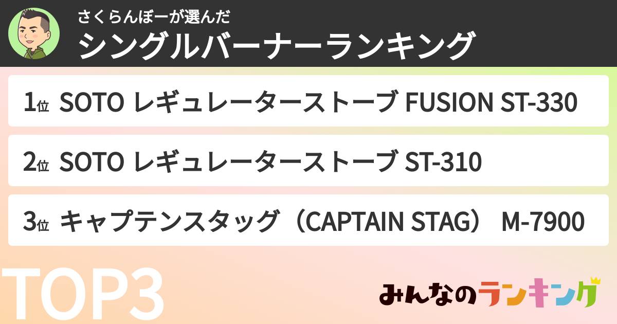 さくらんぼーさんの「シングルバーナーランキング」