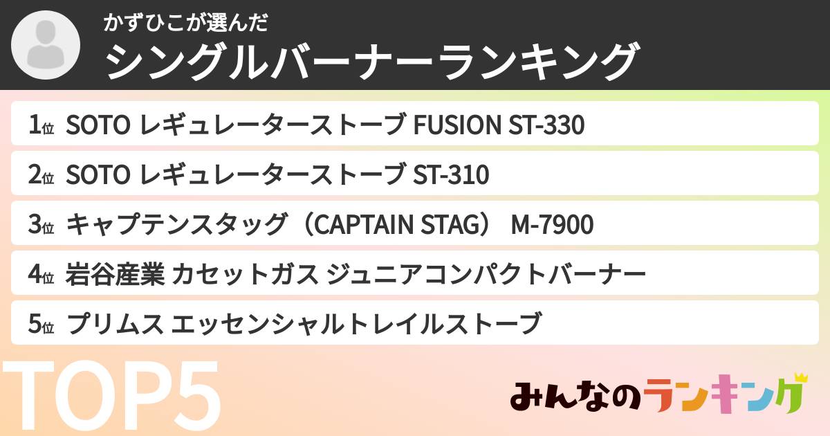かずひこさんの「シングルバーナーランキング」