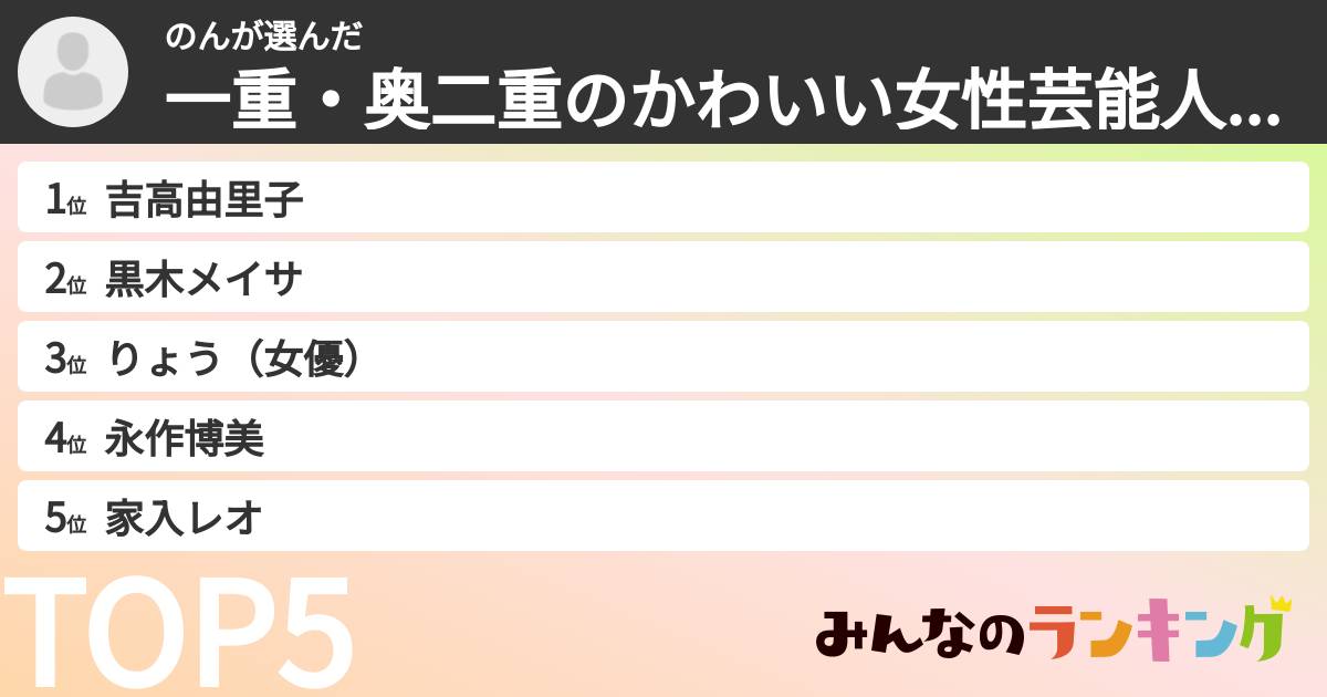 のんさんの「一重・奥二重の女性芸能人ランキング」
