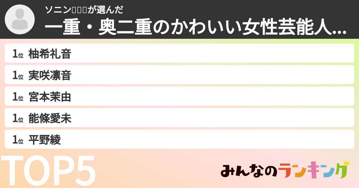 ソニン선임💖さんの「一重・奥二重の女性芸能人ランキング」