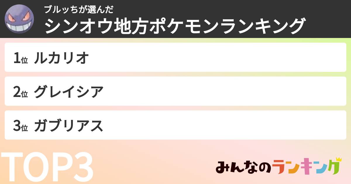 ブルッちさんの「シンオウ地方ポケモンランキング」