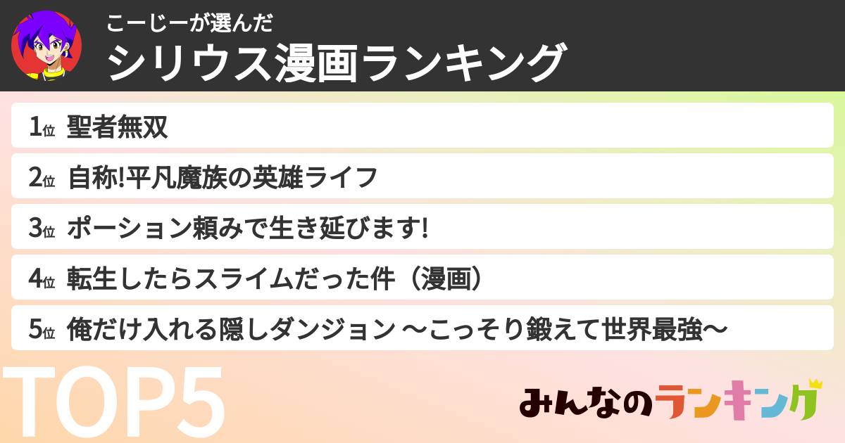 こーじーさんの「シリウス漫画ランキング」