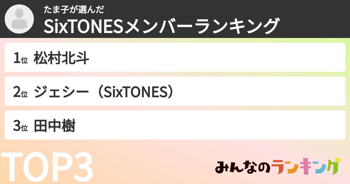 たま子さんの「SixTONESメンバーランキング」