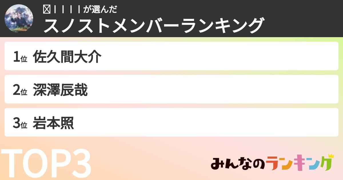 미ㅣㅣㅣㅣさんの「スノストメンバーランキング」