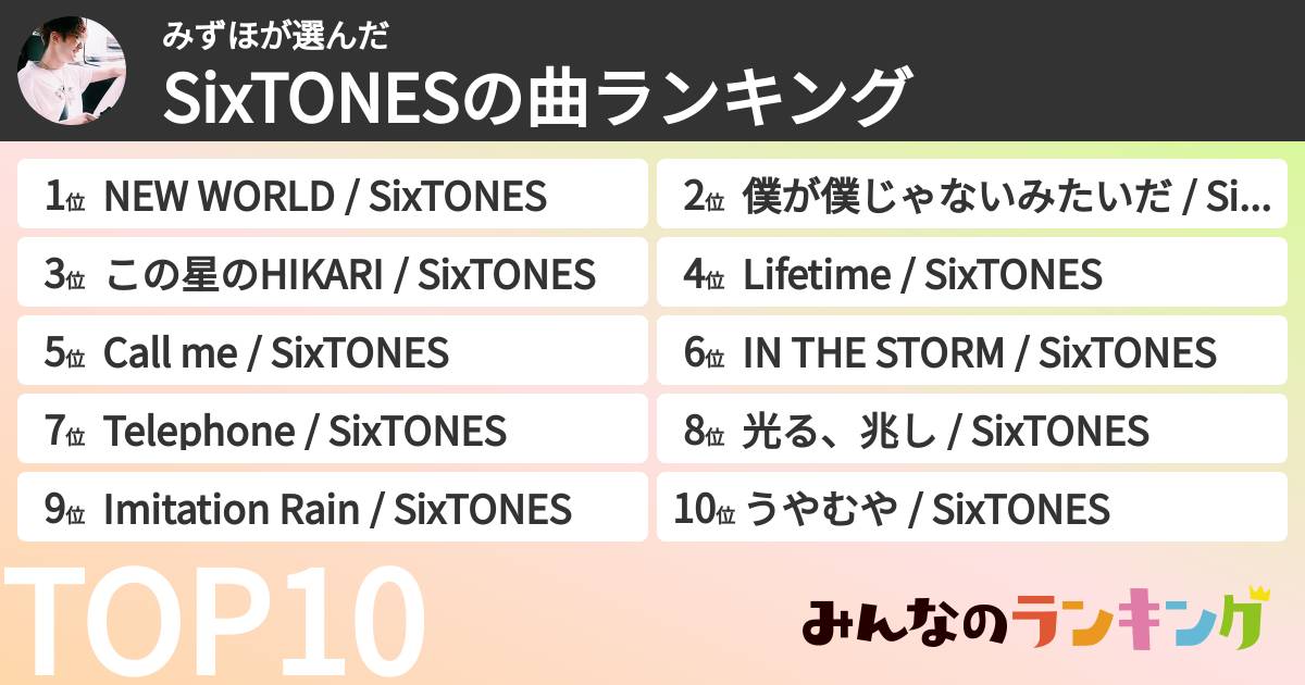 みずほさんの「SixTONESの曲ランキング」