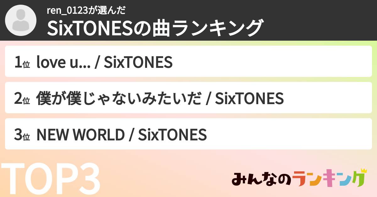 ren_0123さんの「SixTONESの曲ランキング」