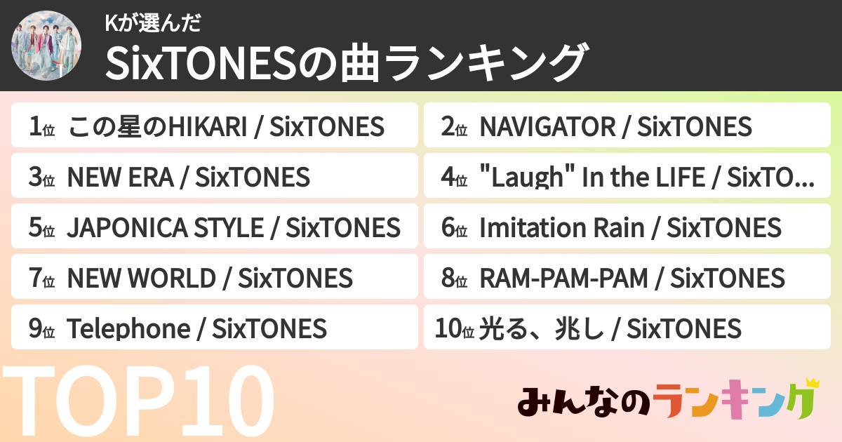 Kさんの「SixTONESの曲ランキング」