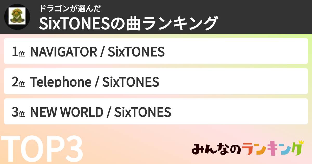 ドラゴンさんの「SixTONESの曲ランキング」