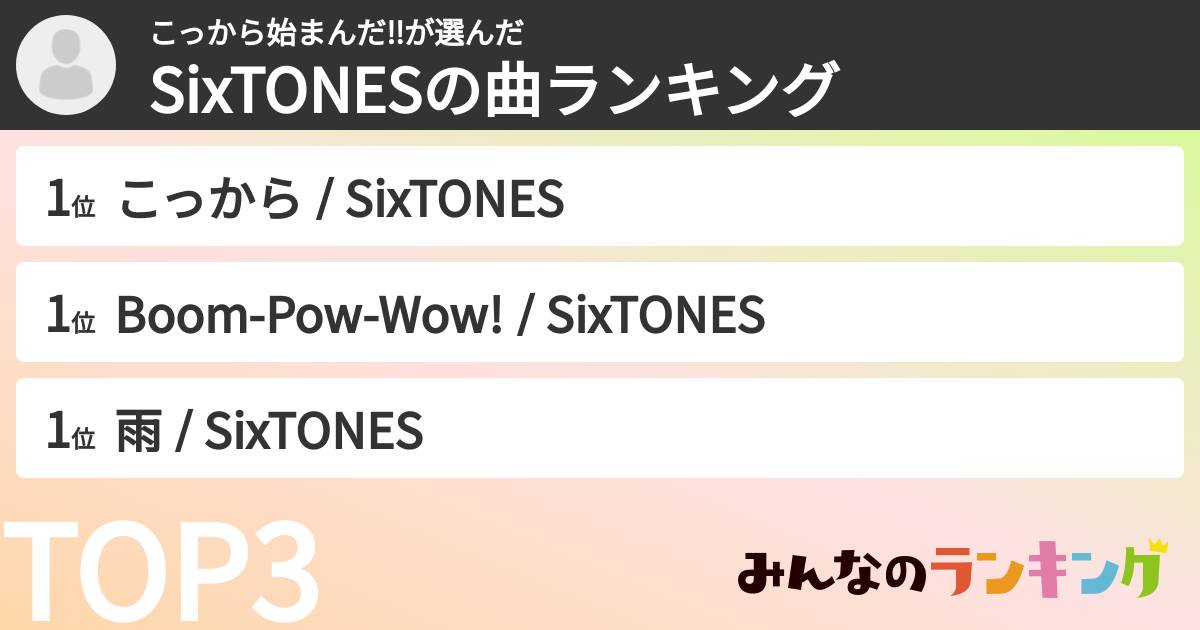 こっから始まんだ‼︎さんの「SixTONESの曲ランキング」