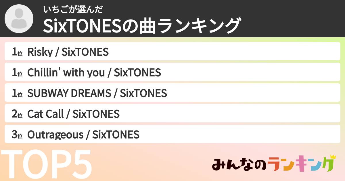 いちごさんの「SixTONESの曲ランキング」