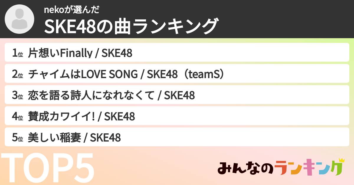 nekoさんの「SKE48の曲ランキング」