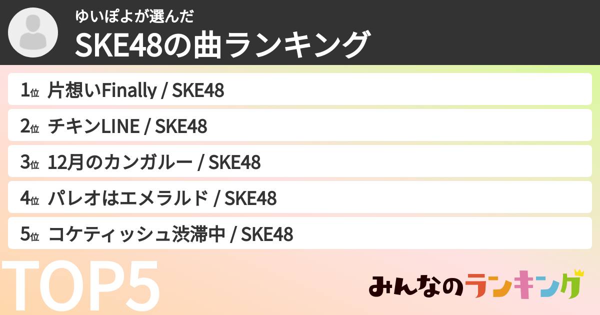 ゆいぽよさんの「SKE48の曲ランキング」