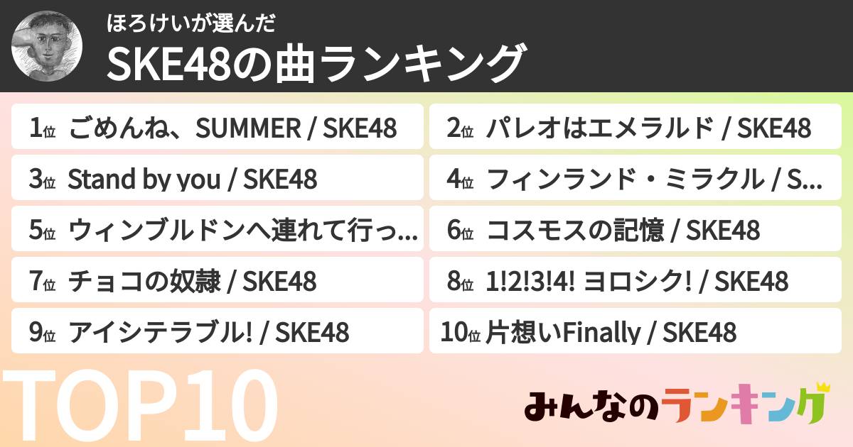 ほろけいさんの「SKE48の曲ランキング」