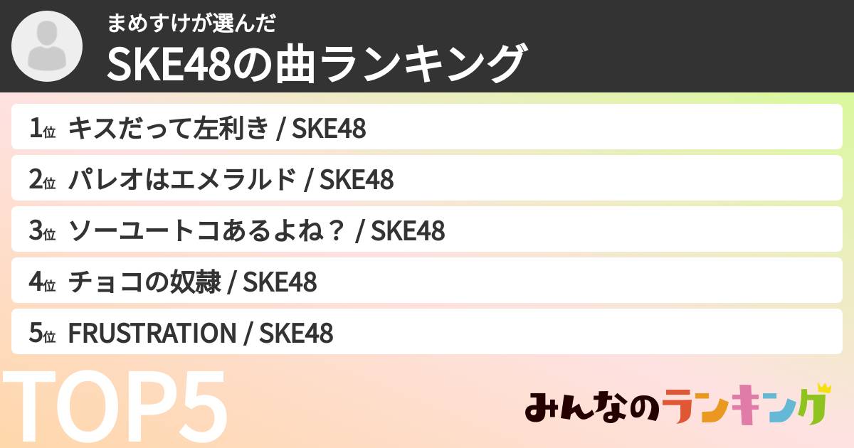 まめすけさんの「SKE48の曲ランキング」