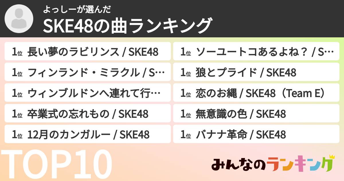 よっしーさんの「SKE48の曲ランキング」
