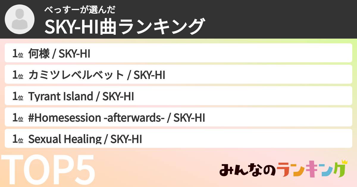 べっすーさんの「SKY-HI曲ランキング」