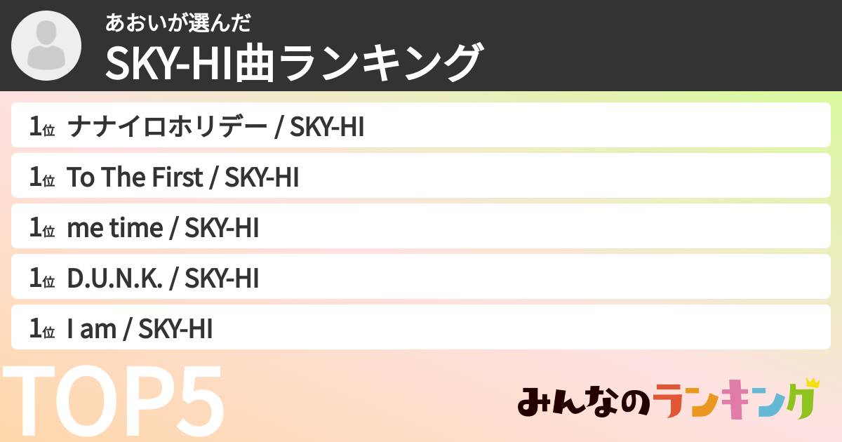 あおいさんの「SKY-HI曲ランキング」
